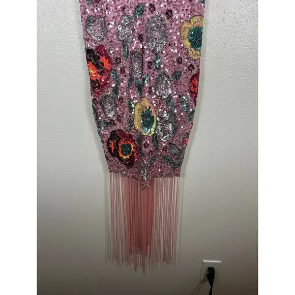 ASOS EDITION Floral Embellished Cami Fringe Dress 12 Pink Swiftie Bachelorette - Picture 6 of 10